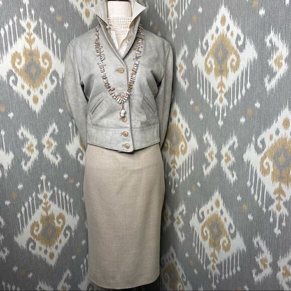 Ralph Lauren Sand Silk Nailhead Weave Pencil Skirt - Picture 3 of 16